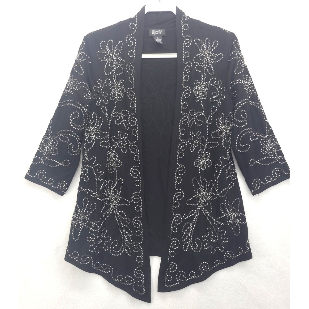 Vtg Objects D'art Embroidered Cardigan Kimono Lagenlook Art Teacher Sz Small